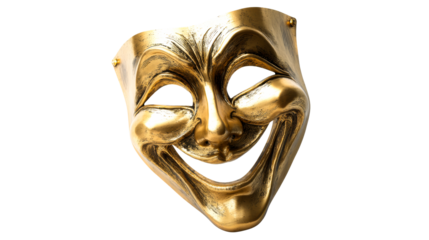 Gold comedy mask representing joy and laughter in theater arts