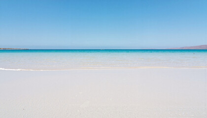 Fototapeta premium Vast salt flats merging into serene sea under bright blue sky, landscape beauty
