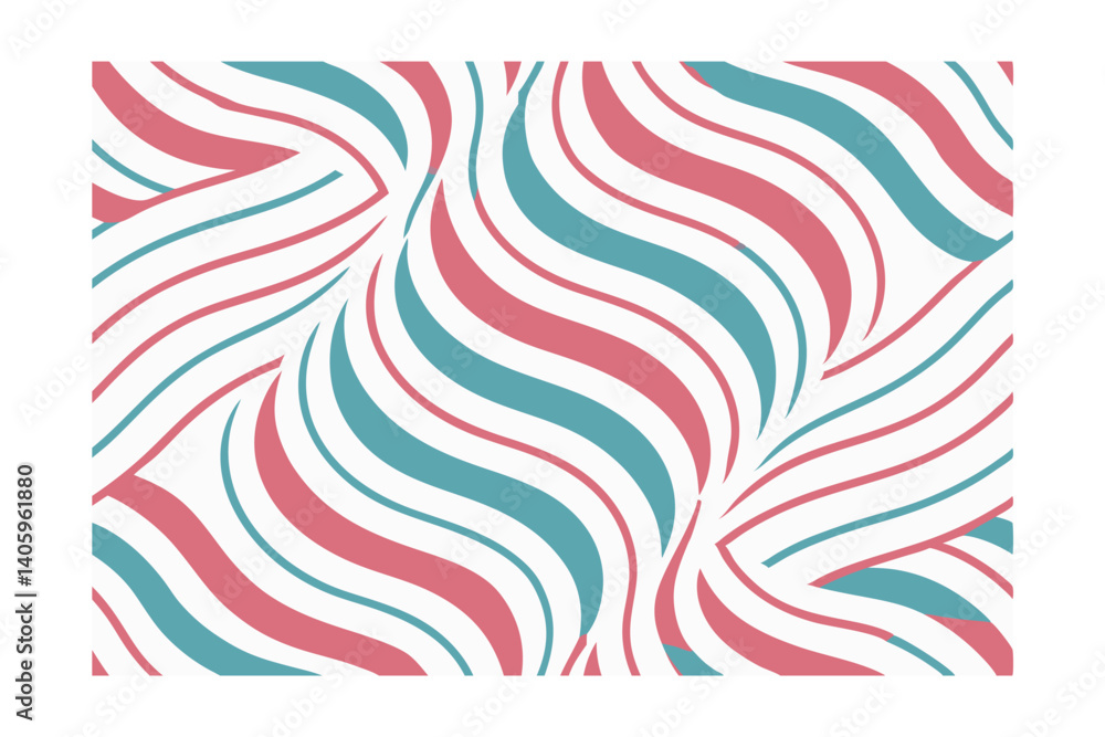 Poster abstract wavy lines pattern in teal and pink seamless decorative background for textile and surface 