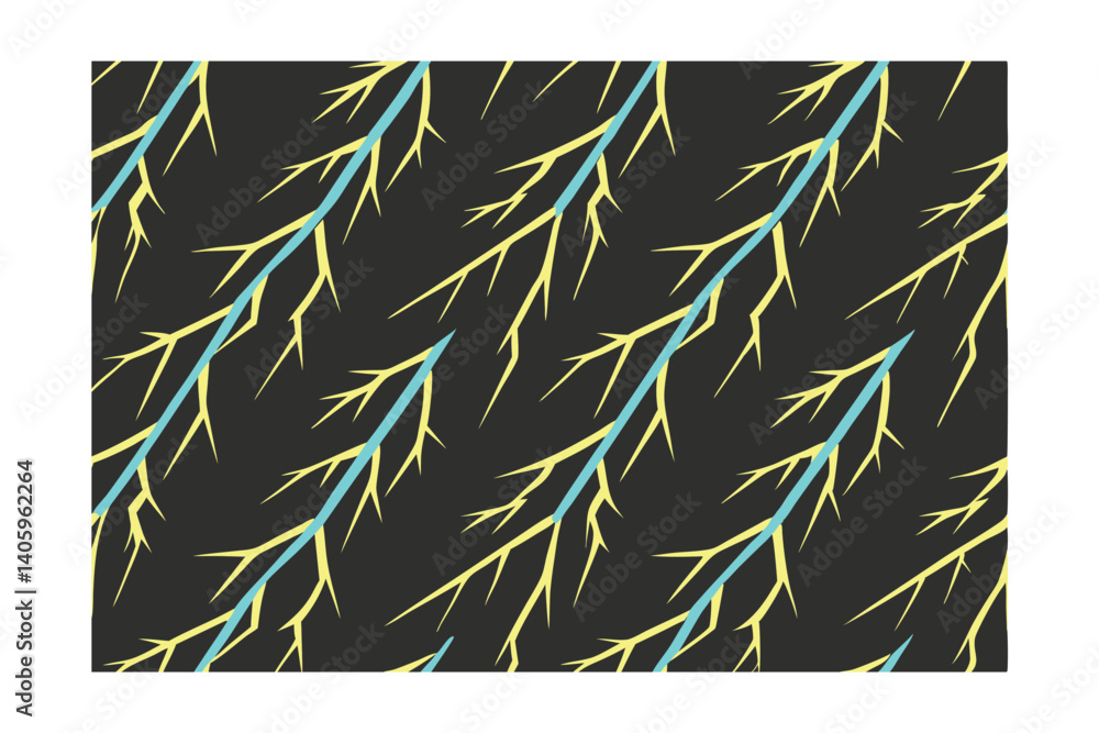 Poster abstract seamless pattern of bare branches and blue lines on dark gray background for textile design