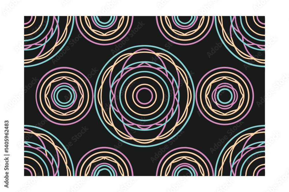 Poster retro seamless pattern with concentric pastel circles on a black background modern art design illust