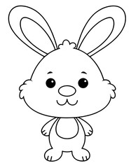 Cute cartoon bunny rabbit character in children’s coloring page with big ears, round eyes, and friendly expression for creative fun, preschool education, Easter activities, and animal-themed art proje