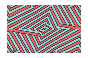 Abstract Geometric Pattern With Concentric Lines In Coral And Teal Creates Optical Illusion With Rhombus Center