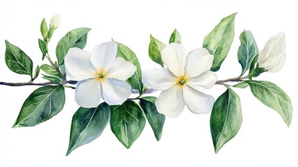 Obraz premium Minimal White Jasmine Flowers Watercolor Painting