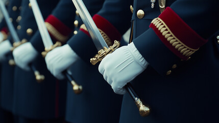 Marine Corps dress blues displayed with American flag elements. Tribute to service for Memorial Day, Veterans Day, or Flag Day