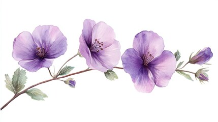 Obraz premium Delicate Lavatera Watercolor Painting of Purple Flowers