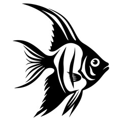 A Striking Black and White Angelfish Illustration Artistic Fish Design Aquatic Life Vector Graphic