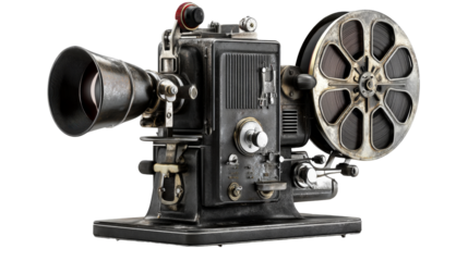 Vintage film projector on transparent background for display