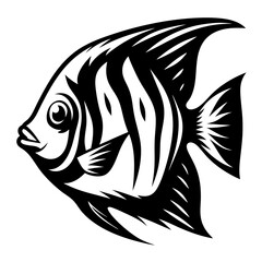 Striped Angelfish Black and White Illustration Artistic Fish Design Graphic