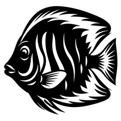 Striped Angelfish Aquatic Life Black and White Illustration Fish Design