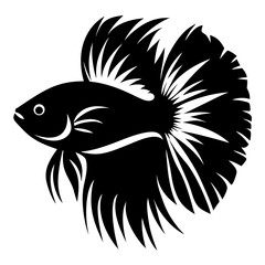 Black and White Stylized Betta Fish Illustration Aquatic Animal Design Graphic Art