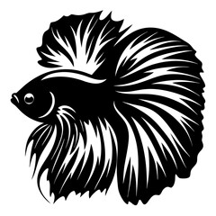 Black and White Stylized Siamese Fighting Fish Illustration Aquatic Animal Art Graphic Design