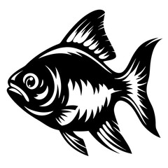 A striking black and white illustration of a fish a detailed stylistic rendering of aquatic life perfect for logos branding or artistic expression