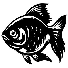 Stylized Black and White Fish Illustration Aquatic Animal Design Graphic Art