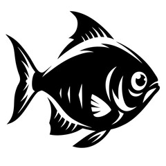 Bold Black and White Illustration of a Pompano Fish Profile View