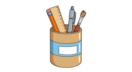 Isolated Pencil Holder with School Supplies