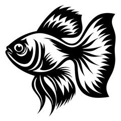 Black and White Stylized Fish Illustration Aquatic Animal Design Graphic Art