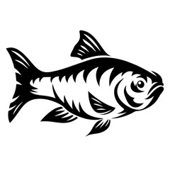 Stylized Black and White Fish Illustration Tribal Aquatic Animal Design
