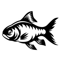 Stylized Black and White Fish Illustration Aquatic Animal Design Graphic Art