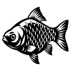 A Detailed Illustration of a Black and White Fish with Scaled Body and Fin Details