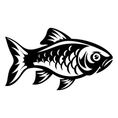 Stylized Black and White Fish Illustration Aquatic Animal Design Graphic Art
