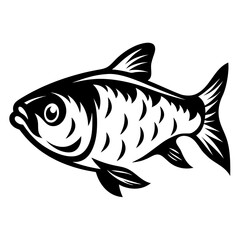 Black and White Illustration of a Fish with Detailed Scales and Fins