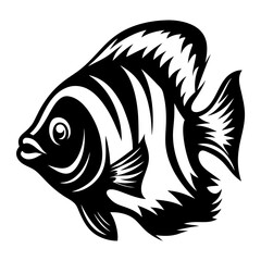 A Striking Black and White Illustration of a Fish with Bold Stripes and Fins
