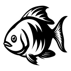 A Striking Black and White Illustration of a Fish with Bold Lines and a Defined Body Shape
