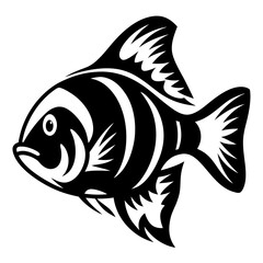 Stylish Black and White Fish Illustration Tribal Aquatic Animal Design