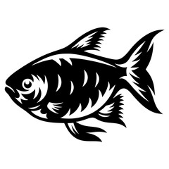 Stylized Black and White Fish Illustration Tribal Aquatic Animal Design