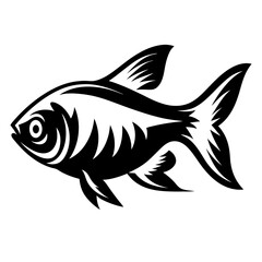 A Striking Black and White Illustration of a Fish with Intricate Details