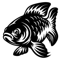 Black and White Illustration of a Goldfish Detailed Fish Design Aquatic Animal Graphic Art Monochrome Illustration Vintage Style Fish Image