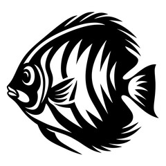 Stylized Black and White Angelfish Illustration Tribal Fish Design Aquatic Animal Graphic