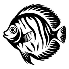 Stylized Black and White Angelfish Illustration Aquatic Animal Design