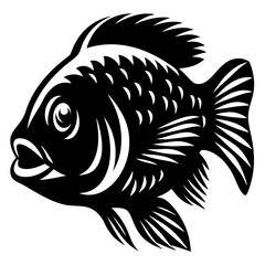 Stylized Black and White Fish Illustration Aquatic Animal Design Graphic Art
