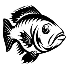 Stylized Black and White Fish Illustration Tribal Design Graphic Art
