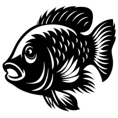 Stylized Black and White Fish Illustration Aquatic Animal Design Graphic Art