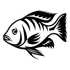 Stylized Black and White Fish Illustration Tribal Aquatic Animal Design Graphic Art