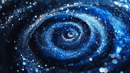 A swirling vortex of blue and white glitter creating a mesmerizing and abstract visual pattern art