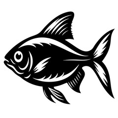 Black and White Illustration of a Fish with Detailed Fins and Scales