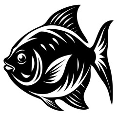 Stylized Black and White Fish Illustration Aquatic Animal Design Graphic