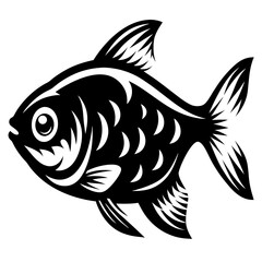 Stylized Black and White Fish Illustration Aquatic Animal Design Graphic Art