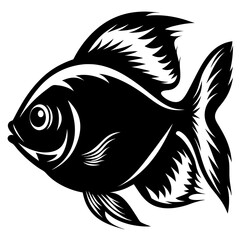 A Black and White Stylized Illustration of a Fish with Intricate Fin Details