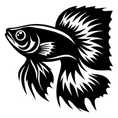 Stylish Black and White Guppy Fish Illustration Aquatic Animal Design