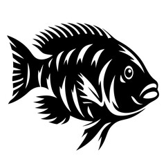 Stylized Black and White Tribal Fish Illustration Graphic Design Art