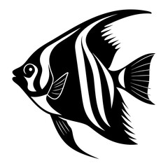 Striped Angelfish Black and White Aquatic Animal Illustration Graphic Design