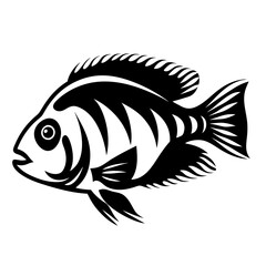 Stylized Black and White Cichlid Fish Illustration Aquatic Animal Design