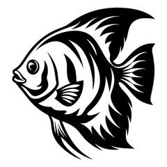 A Striking Black and White Angelfish Illustration Artistic Design Fish Image