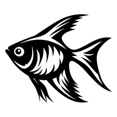 Stylized Black and White Fish Illustration Aquatic Animal Design Tribal Fish Art Graphic Vector