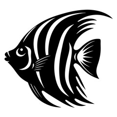 Striped Angelfish Aquatic Life Black and White Illustration Vector Graphic Design